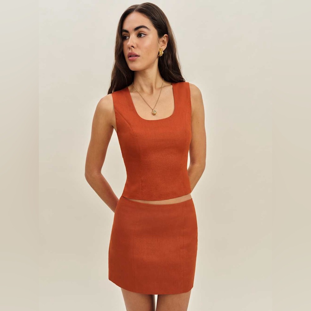 Reformation Lindsey Linen Two Piece Orange - Size 4